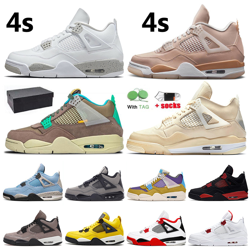 

2021 WITH BOX Womens Mens Jumpman 4s Sail 4 IV Basketball Shoes Desert Moss Shimmer White Oreo Taupe Haze University Blue Trainers Sneakers Size Us 13, # 40-47 shimmer