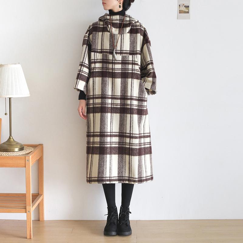 

Women's Trench Coats Women Coat Manteau Long Casual Plaid Abrigos Mujer Invierno 2021 Talla Grand Thickness Warm Woolen Jackets Outwear, Tan;black