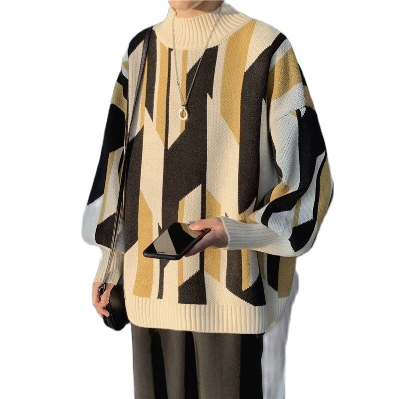 

men's sweaters autumn and winter new casual male nightgown neck fashion loose knitted shirt sweater personality street clothes, White;black