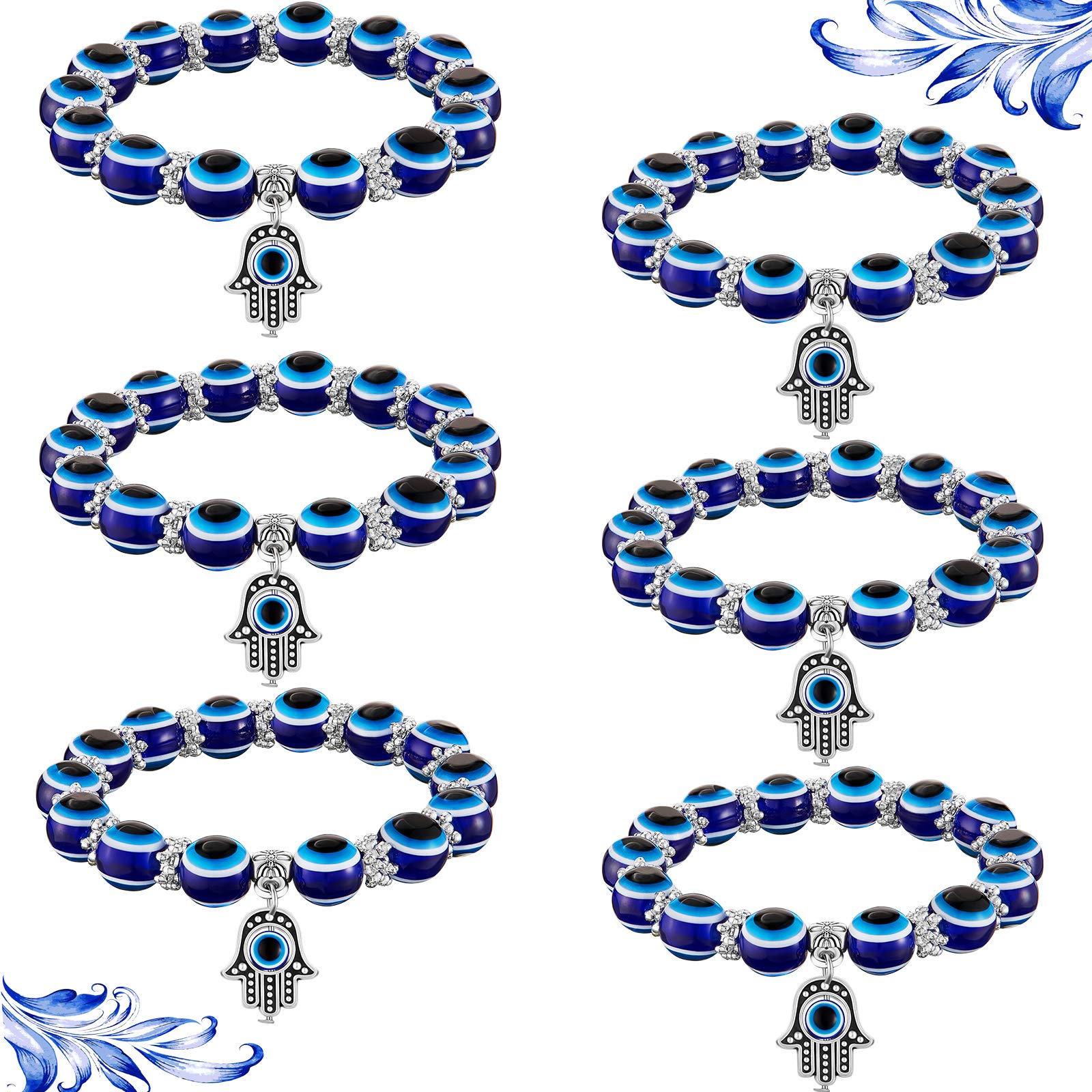 

Fashion Silver Color Strand Bracelet Evil Blue Eye Hamsa Hand Fatima Palm Bracelets for Women Beads Chain Vintage Jewelry Female Gifts