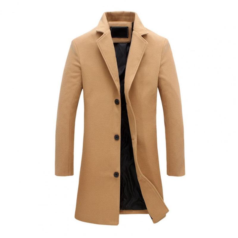 

Men's Trench Coats Decorative Men Jacket Easy Match Polyester Single Breasted Overcoat For Winter, Tan;black