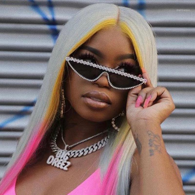 

Sunglasses 2021 Small Cat Eye Diamond Women Vintage Crystal Sun Glasses Rhinestone Fashion Flat Top Eyewear UV400