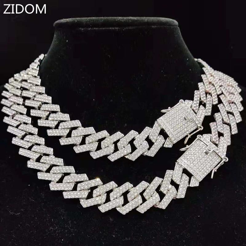

Chains Men Women Hip Hop Iced Out Bling Chain Necklace 20mm Width Rhombu Hiphop Male Fashion Charm Jewelry, Silver