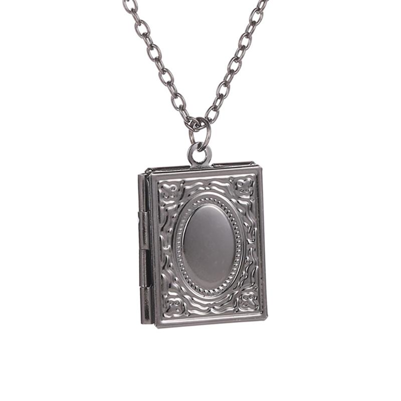 

Pendant Necklaces 1pc Fashion Secret Hiding Place Po Locket Necklace Pos Box Carved Vintage Style Delicate Imitation Book