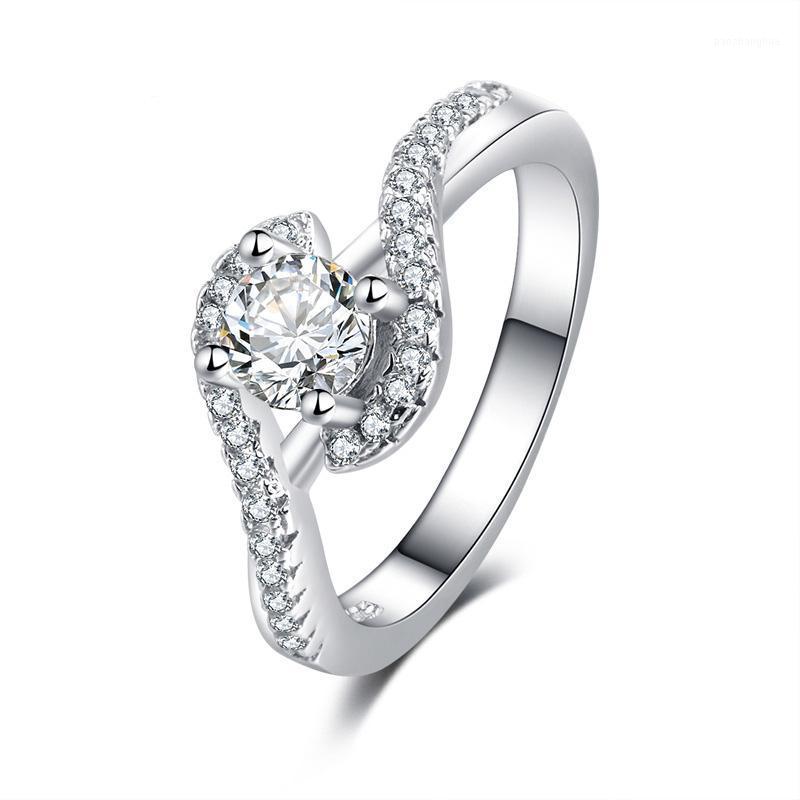 

Wedding Rings Silver Color Ring European Fashion Line Crystal Engagement Tail For Gift Women CZ Party Jewelry, Slivery;golden