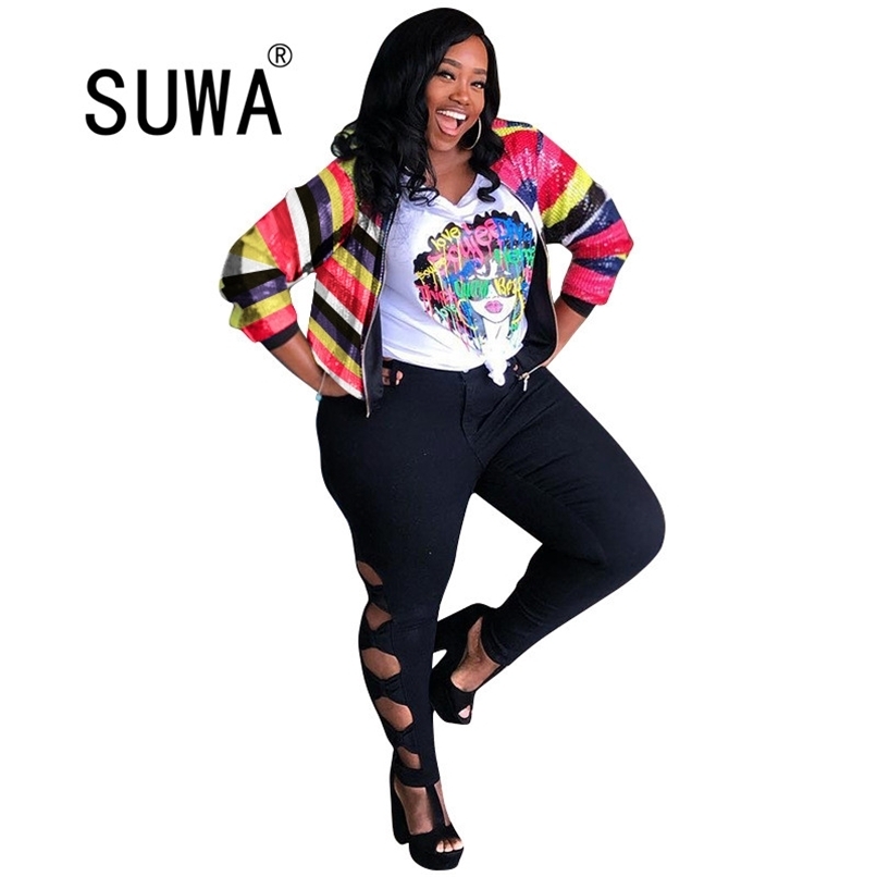 

Colorful Striped Printed Cool Girl Streetwear Loungewear Women Coats And Jacket Spring Autumn Wholesale Plus Size Clothing 210525, Multi