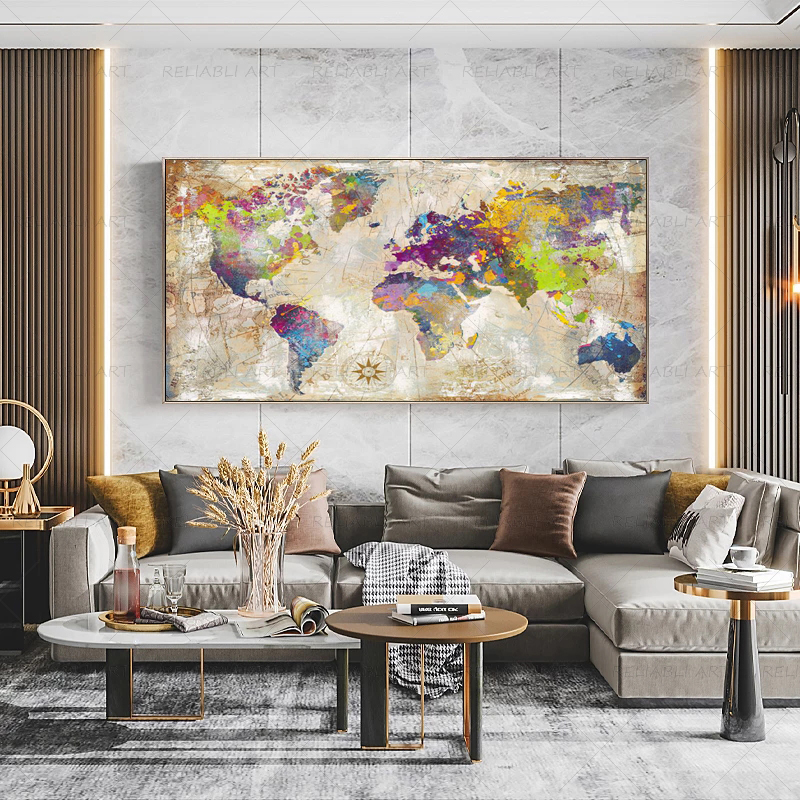 

The World Map Canvas Painting Vintage Posters and Prints Home Decor Modern Wall Art Pictures for Living Room Colorful Cuadros