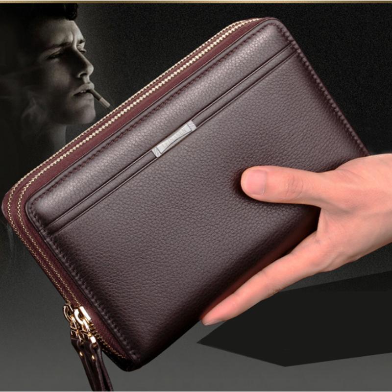 

Men Wallet Card Holder Phone Purse Coin Bag Long Pocket For Business Male Wallets Double Zipper Vintage Large Clutch X43C, Black