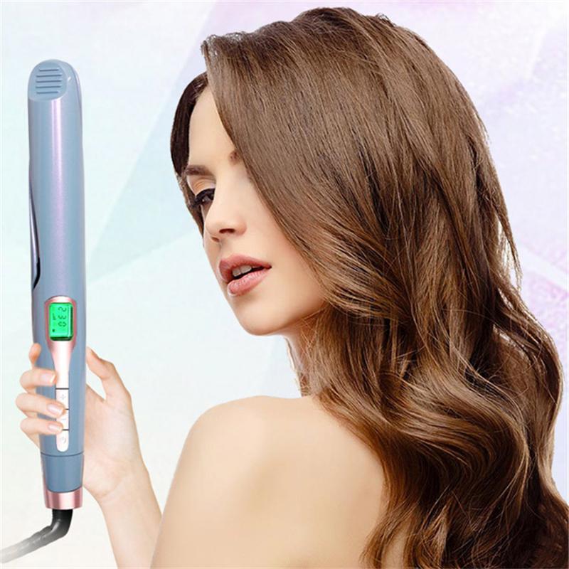 Electric Hair Brushes 2 In 1 Twist Straightener Professional Flat Iron LED Twisted Plate Ceramic Curling Heated Curler &-image-707844839
