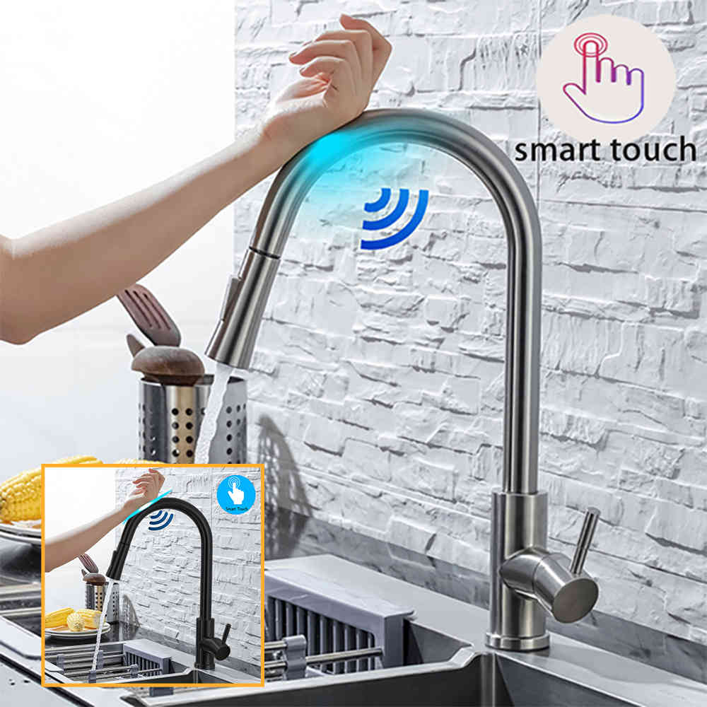 

Kitchen Faucets DQOK Faucet Pull Out Brushed Nickle Sensor Stainless Steel Black Smart Induction Mixed Tap Touch Control Sink LG5H