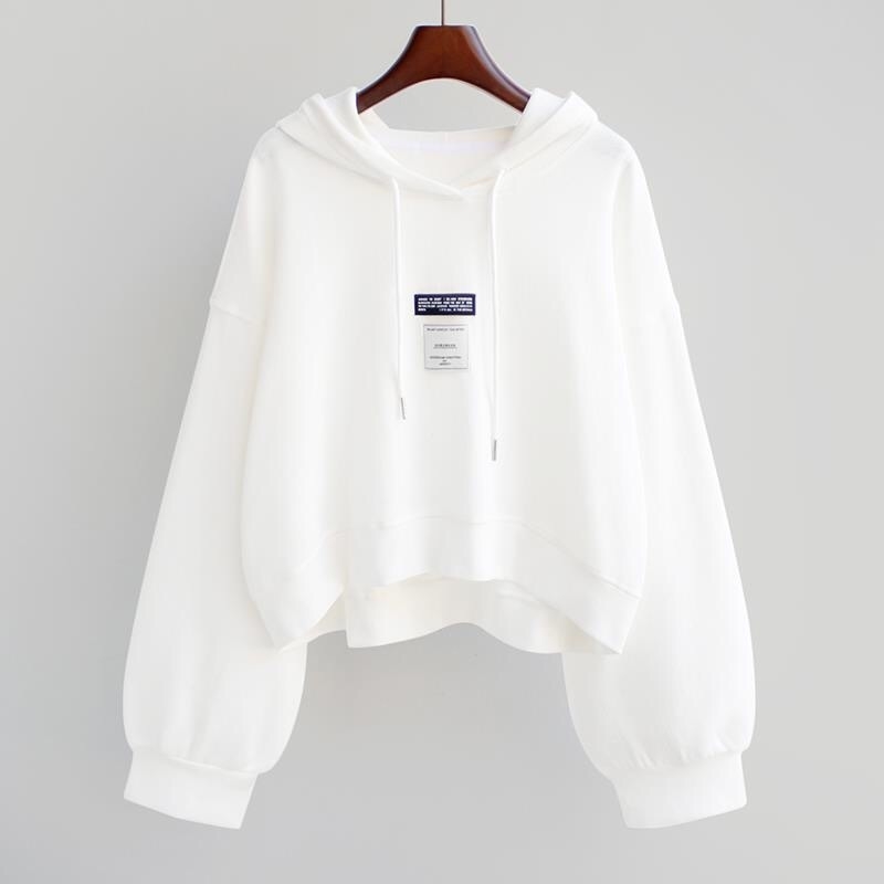 

2021 new Korean loose hooded long sleeved sweater early autumn thin coat high waist short women's wear, Oxygen blue