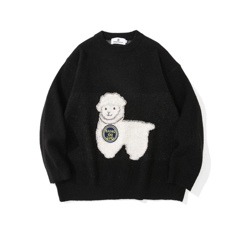 

Men's Sweaters 2021 Arrival Cartoon Lamb Embroidery Stylish Men Oversize Knitted Sweater Kpop Casual Women Pullover Korean Fashion Clothing, White;black