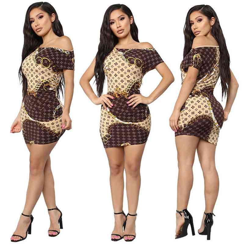 

fashion print dress sexy nightclub short ladies chain casual 210701, Green