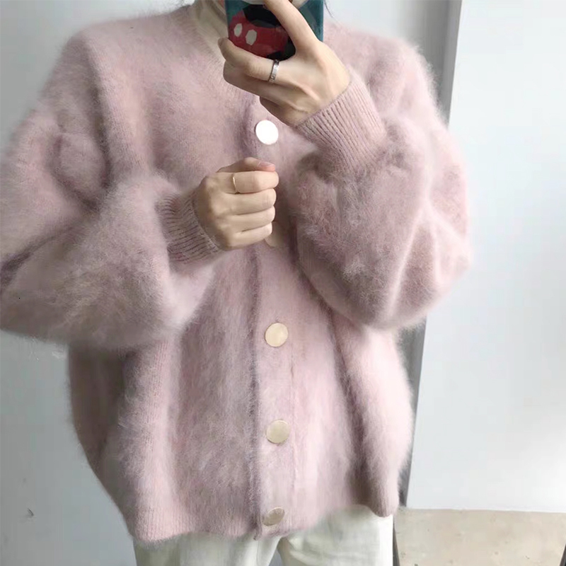 

Women's Sweaters Elegant autumn vison cashmere women sweaters oversized jacket loosed long sleeve mohair thicked cardigan soft KAAJ, 1# shoe box