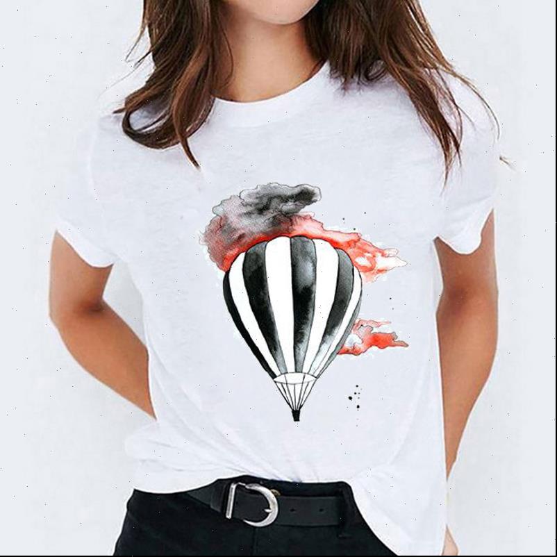 

balloon watercolor 90s fashion printing womens t shirt graphic tee, White