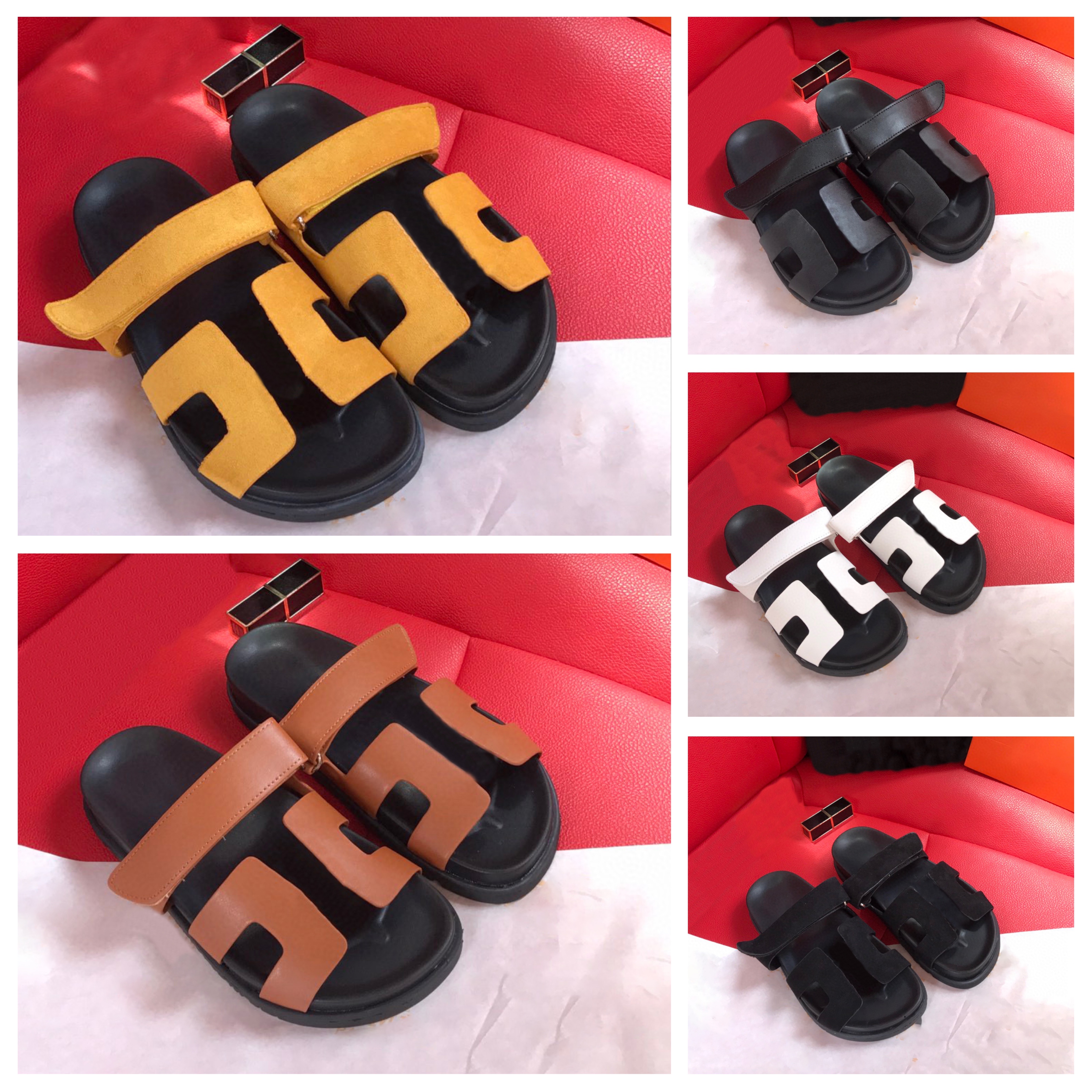 

2021 luxury designer ladies sandals letter logo slippers chypre flat cowhide velcro female summer casual flip-flop lazy shoes top quality size 35-40