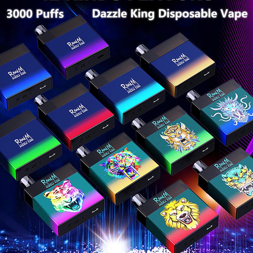 

Original RandM DAZZLE KING Disposable Device Kit 1100mAh Battery Prefilled 8ml Pods 3000 Puffs Vape Stick Pen Colorful LGB Led Light Bar Plu