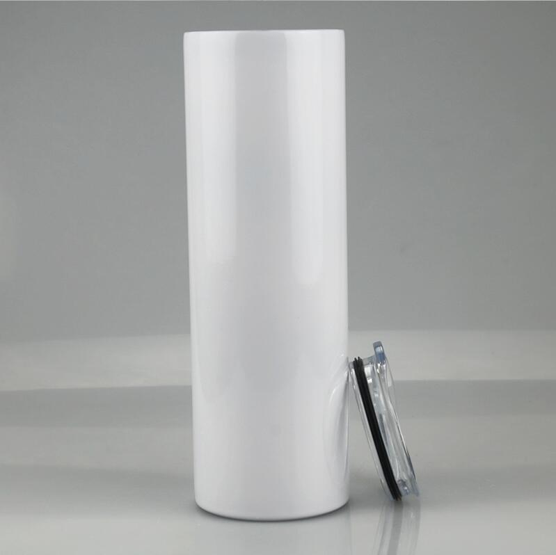 

20oz Blank Sublimation Straight Tumblers Stainless Steel Heat Transfer Mugs With Lid and Plastic Straw