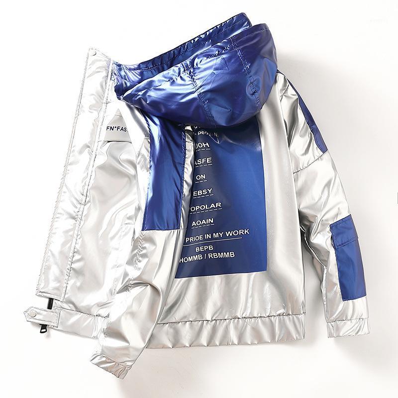 

Men's Jackets 2021 Shiny Reflective Jacket Autumn Winter Hooded Mens Clothing With Zipper Handsome Loose Korean Style, Black