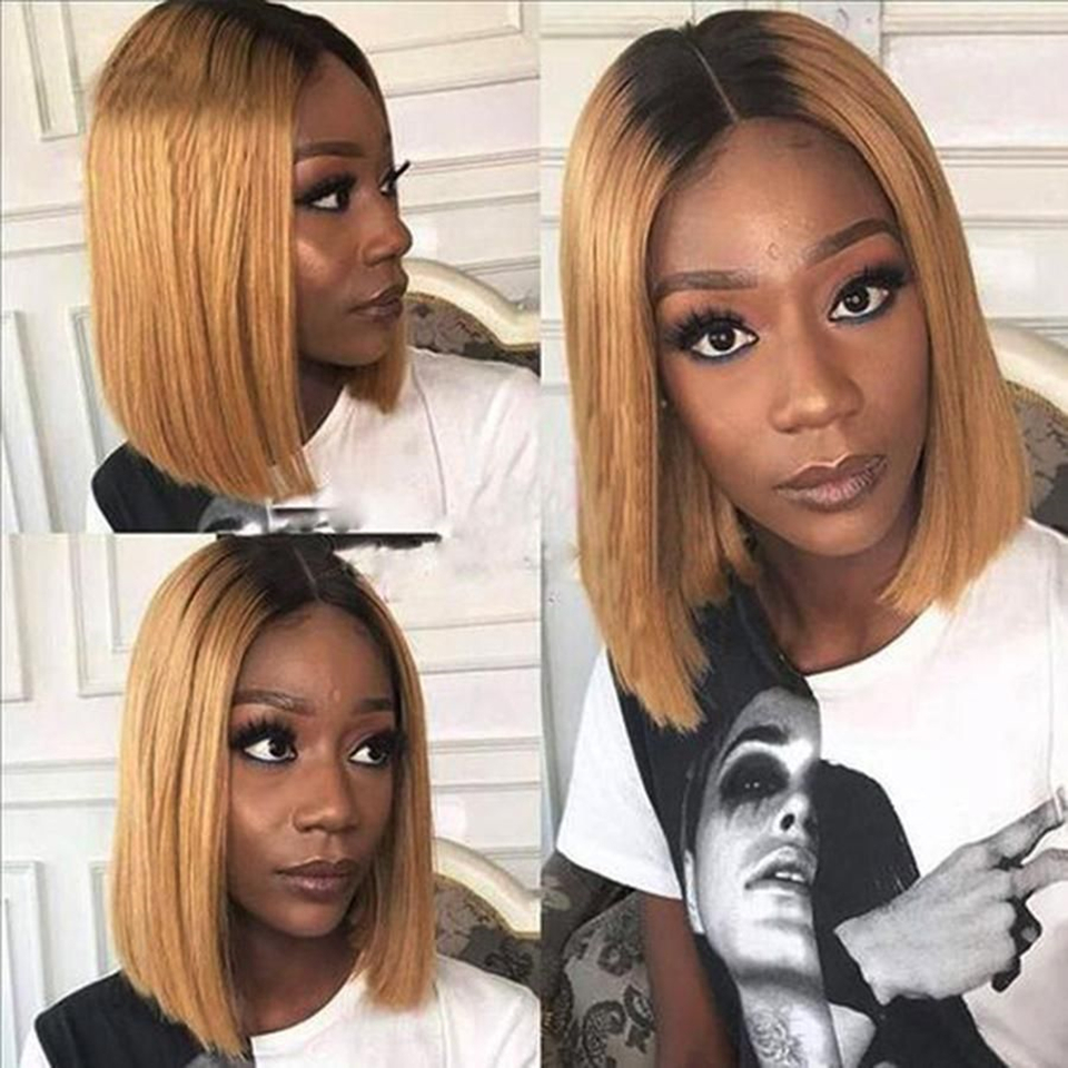 

14inch Straight Short Bob Human Hair Wigs Brazilian Ombre Blonde Bob Wig Lace Front Human Hair Wigs Blunt Cut Bob Wigs for Black Women, As the picture shows