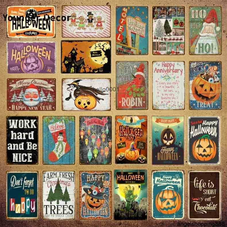 

American Style Halloween Metal Tin Signs Happy Anniversary Wall Poster For Home Room Decor Fresh Christmas Trees Gift YI-009a