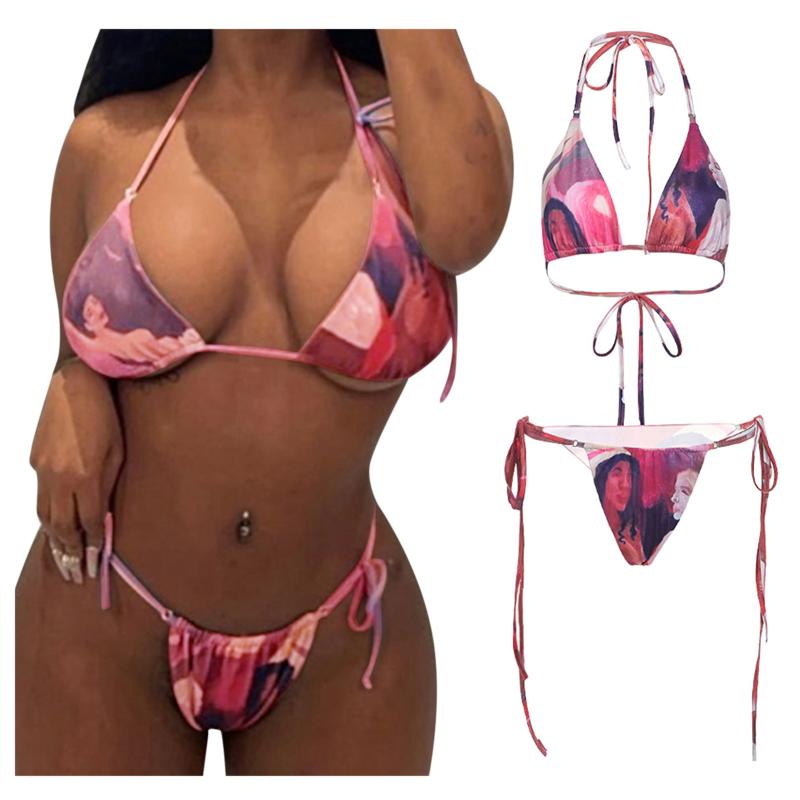 

Women' Swimwear Bikini 2021 Women Bathing Suit Hollow Out Female Quality Pleated Swimsuit Beachwear Double-Sided Set, As pic