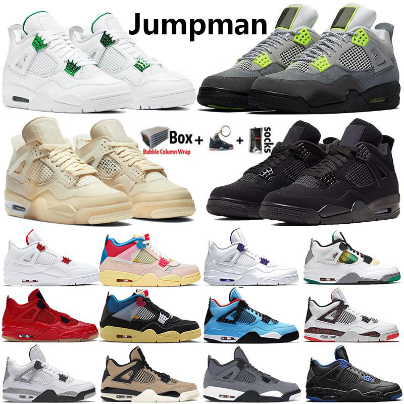 

2021 Jumpman 4 4s White Sail Guava Noir Neon Black Cat Mens Basketball Shoes Bred Travis Scotts Court Purple Trainers Sports Sneakers Size13, 34
