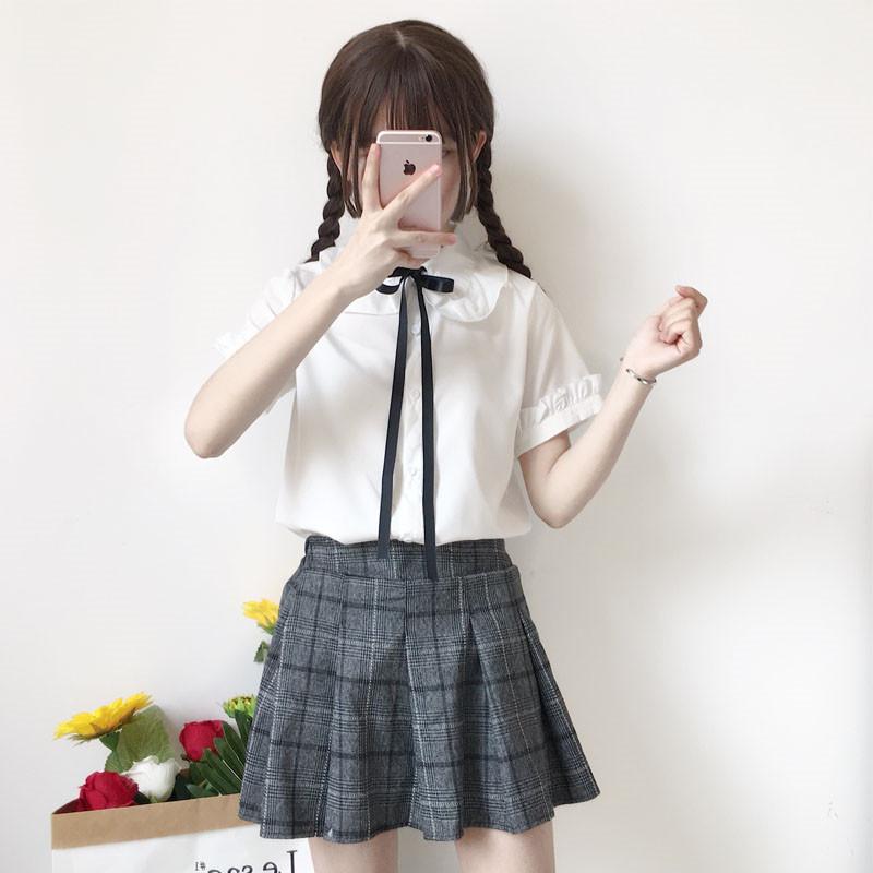 

Women's Blouses & Shirts Korean Preppy Style Student White Shirt Top 2022 Summer Bow Tie Ruffles Women And Tops Short Sleeve Blusas Feminina