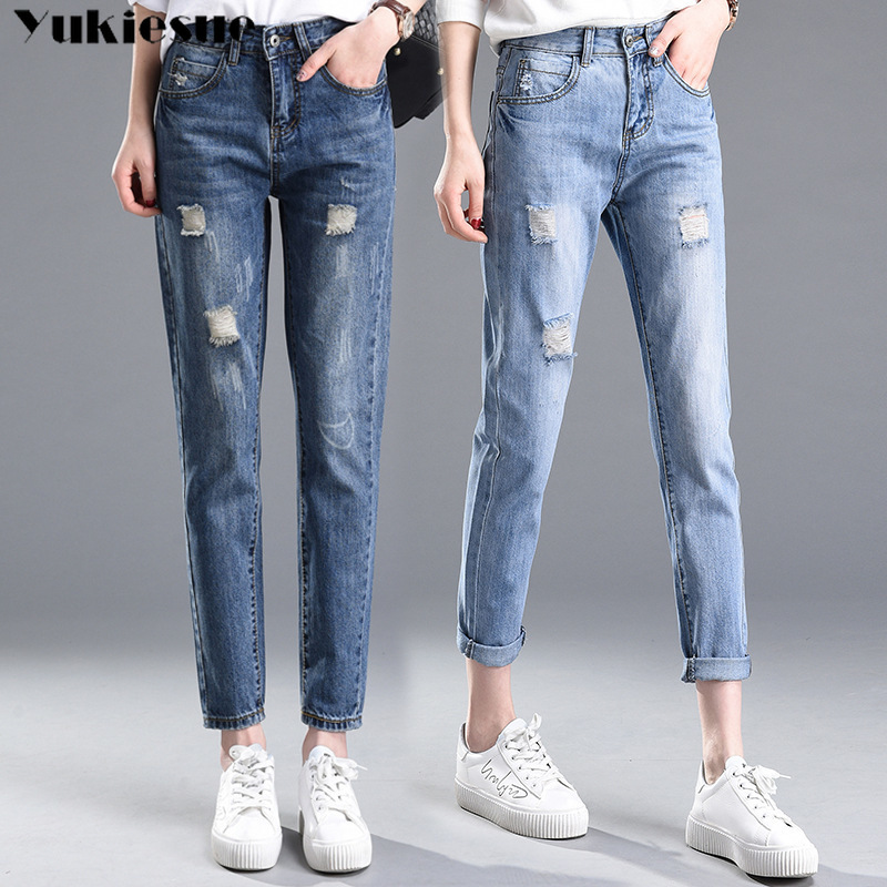 

Autumn High Waist mom jeans Female Boyfriend Jeans For Women Trousers Woman Pencil Pants Denim Ripped Jeans Plus Size 210519, Dark blue