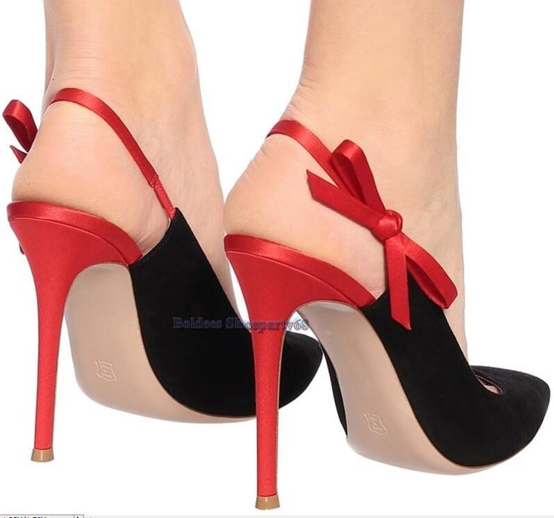 

slings Slippers Fashion pointed toe bombs with red female ankle ribbons wedding straps party dress sharp toed shoes thin high heels Y32T, 1# shoe box