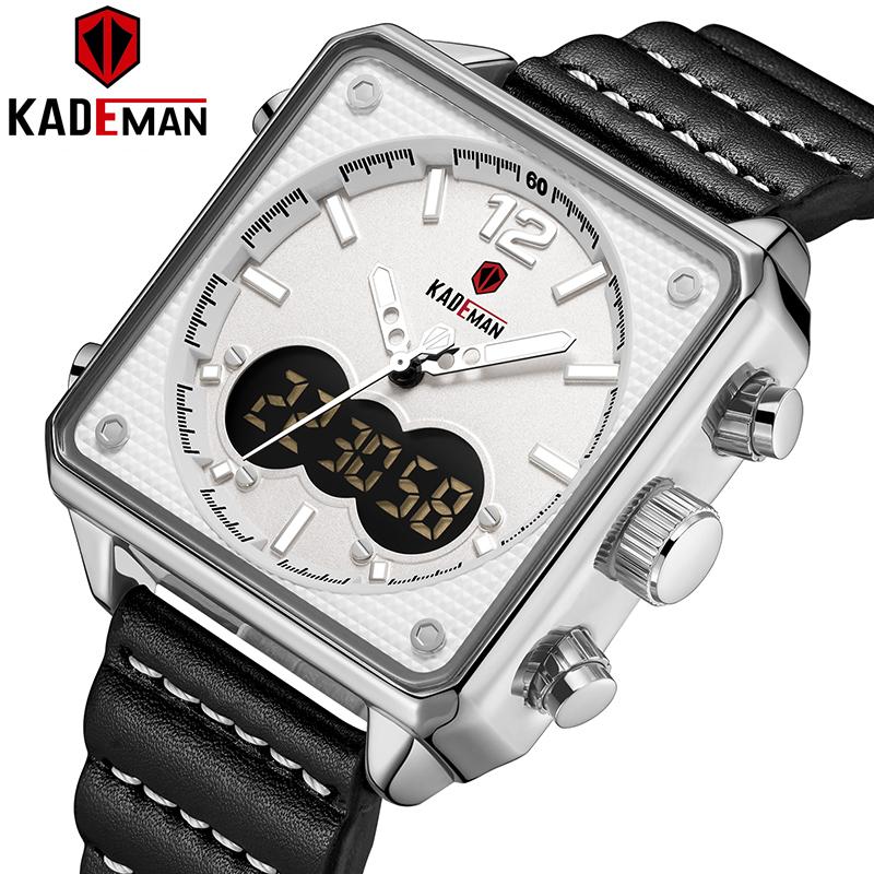 

Wristwatches K9038 Square Shape KADEMAN Men's Analog Digital Sports Watches Genuine Leather Quartz Watch Relogio Masculino, Gold