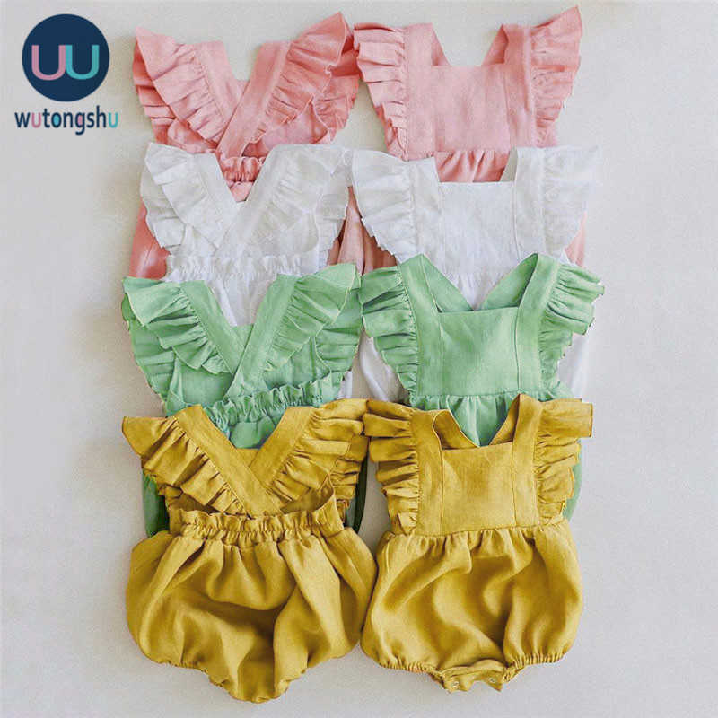 

born Baby Girls Rompers Ruffle Linen Cotton Baby Girl Clothes Spring Summer Backcross Jumpsuits Outfits Sunsuit Baby Clothing 210722, Baby girl rompers 6