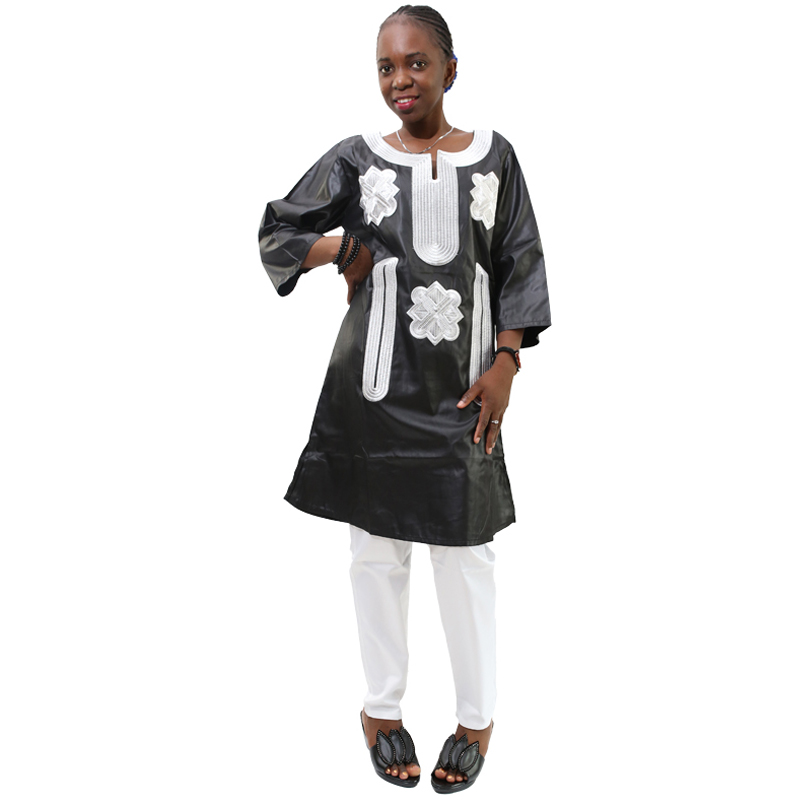 

2021embroidery dashiki clothes plus size women african trousers set long sleeve pants suit soft material black white costume, Red