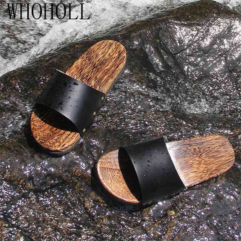 

WHOHOLL Geta Mans Summer Slippers Non-slip Beach Men's Wooden Cool Deodorization Clogs Outdoor 210628, Green