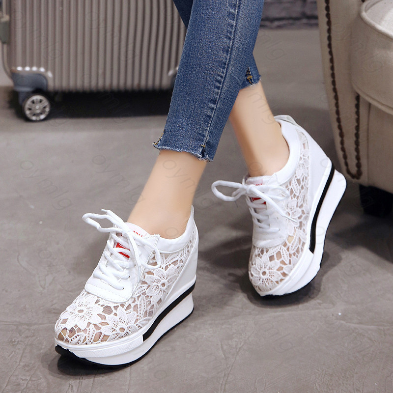 

Hot Sales 2020 Summer New Lace Breathable Sneakers Women Shoes Comfortable Casual Woman Platform Wedge Shoes K731, Black