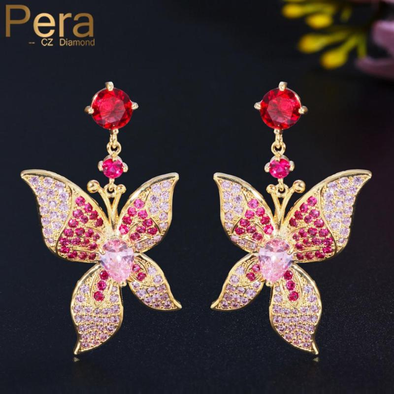 

Dangle & Chandelier Pera Romantic Red Zircon 925 Silver Pin Large Pink Sapphire Butterfly Drop Earrings For Ladies Costume Prom Jewelry E625