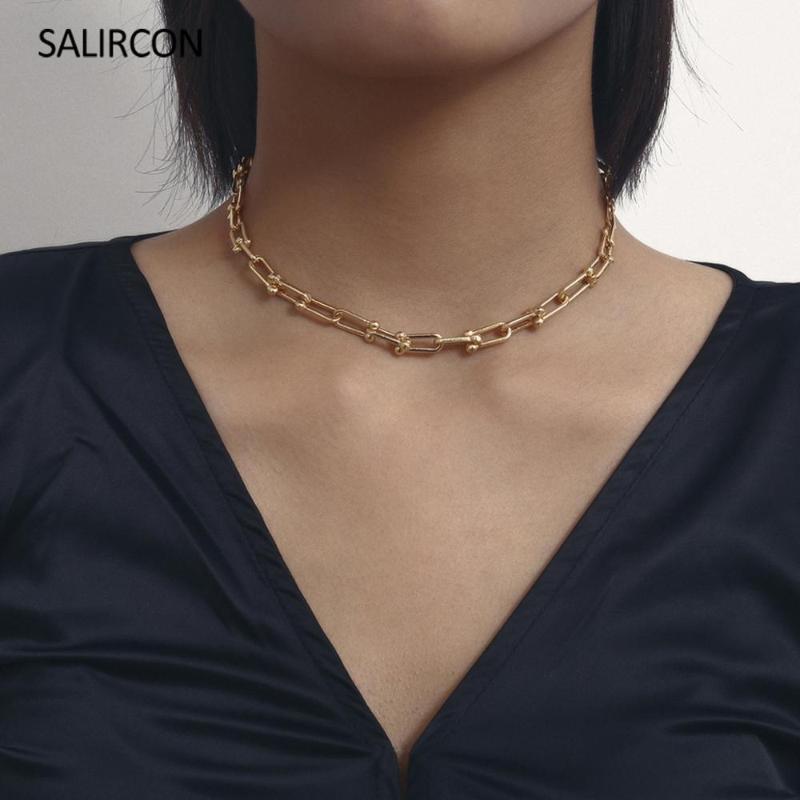 

Salircon Fashion Simple U Shaped Chains Necklaces Choker For Women Gold Silver Color Short Necklace Statement Collier Jewelry