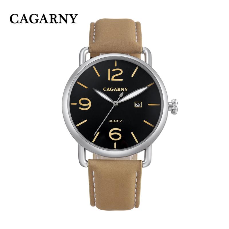 

Wristwatches Men's Quartz Watch Brand Business CAGARNY Luxury Sports Fashion Leather Strap WristWatch Date Display Clock Relogio Masculino, Slivery;brown