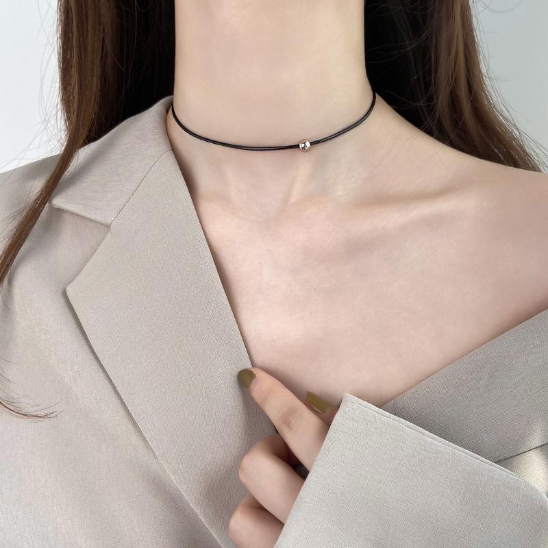 

Other 925 Sterling Silver Choker Clavicle Chain Black Collar Short Necklace Temperament Women Fine Jewelry Accessories