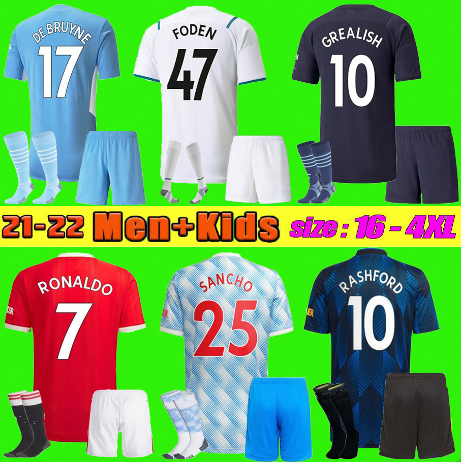 

21 22 SANCHO GREALISH soccer jerseys UNITED STERLING DE BRUYNE CITY FODEN BRUNO FERNANDES SHAW POGBA RASHFORD football shirt UTD 2022 men kids kits, City kit