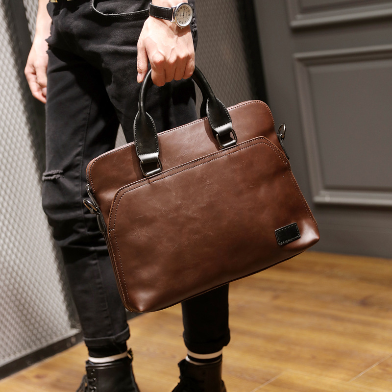 

Men's Shoulder Bag Korean Style Casual Mobile Messenger Bag Trend Computer Pu Crazy Horse Leather Diagonal, Coffee