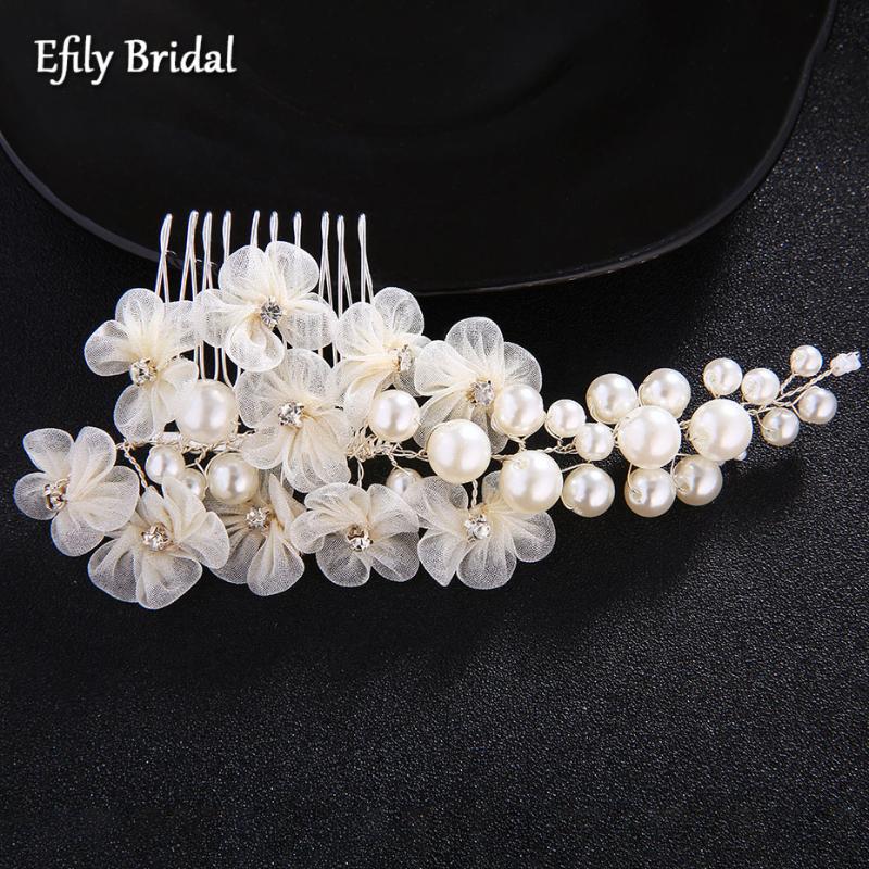 

Hair Clips & Barrettes Efily White Flower Pearl Bridal Comb Floral Rhinestone Wedding Accessories For Women Bride Headpiece Bridesmaid Gift, Golden;silver