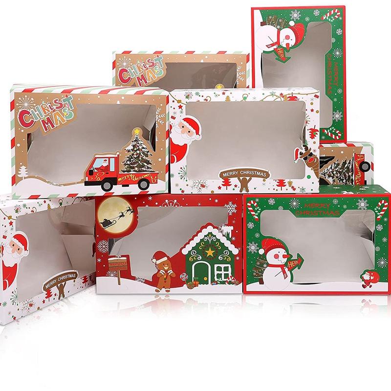 

Gift Wrap Christmas Cookie Boxes With Clear Window Paper Xmas Cupcake Treat Candy Baking For Giving