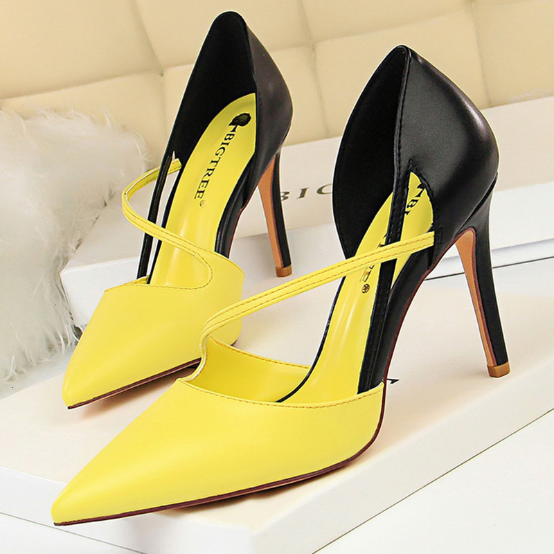 

Sandals Women Summer 9.5cm High Heels Sexy Yellow Fetish Strap Red Stripper Pumps Female Scarpins Valentine Hollow Shoes GD4Y, With picture