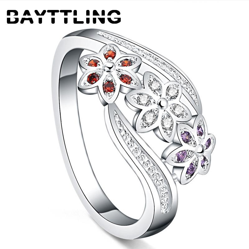 

Cluster Rings BAYTTLING 925 Sterling Silver Charm Colored Flowers 7#8#9# Ring For Woman Fashion Wedding Party Gift Jewelry