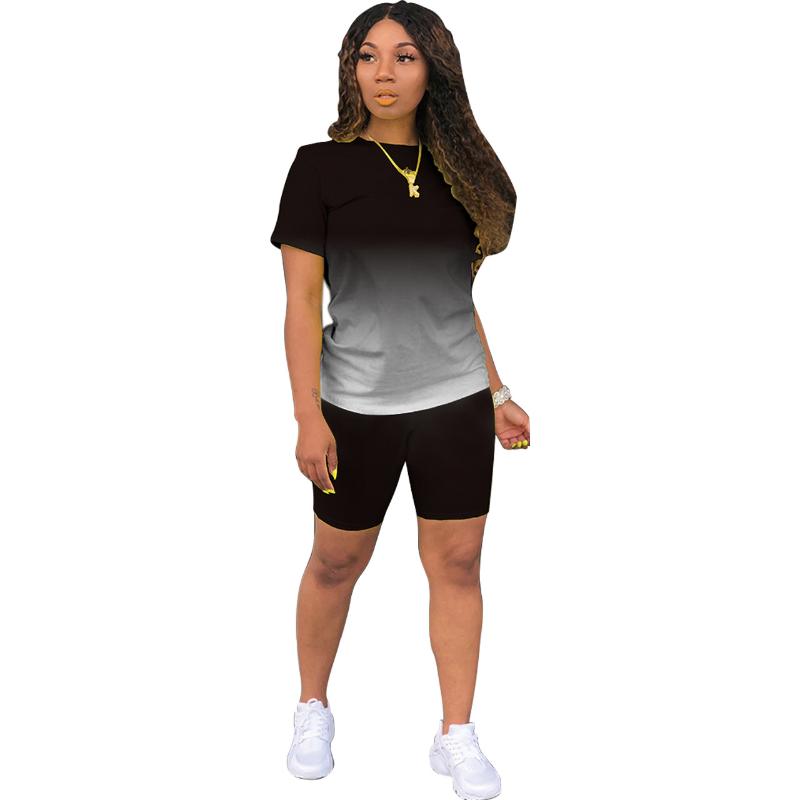 

Women' Tracksuits Summer O-Neck Short-sleeved Top T-shirt And Five-point Pants Suit Classic Casual Solid Color Gradient Two-piece, 3 rose red