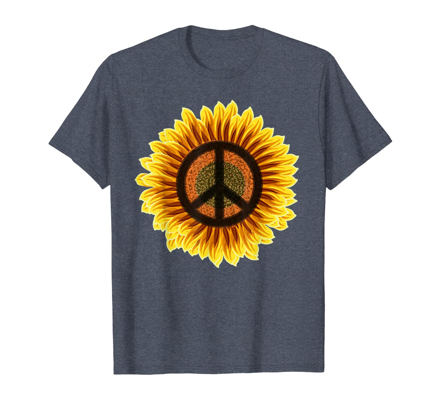 

sunflower peace sign 1960s 1970s hippie flower retro t-shirt, White;black