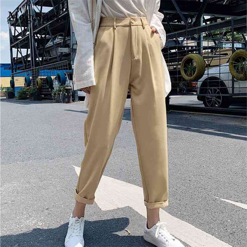 

Office Lady Clothing Fashion High Waist Pants Women Casual Harem Autumn Loose Ankle-length Trousers Female Pantalon 10996 210518, Black