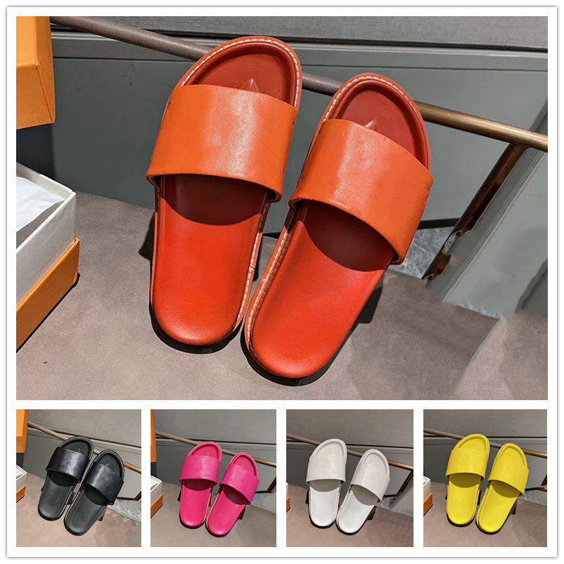 

2021 Designer slippers platform slides slipper Imprint leather sandal Women Summer Multicolor Fashion Flip Flop with box size 35-41, Black