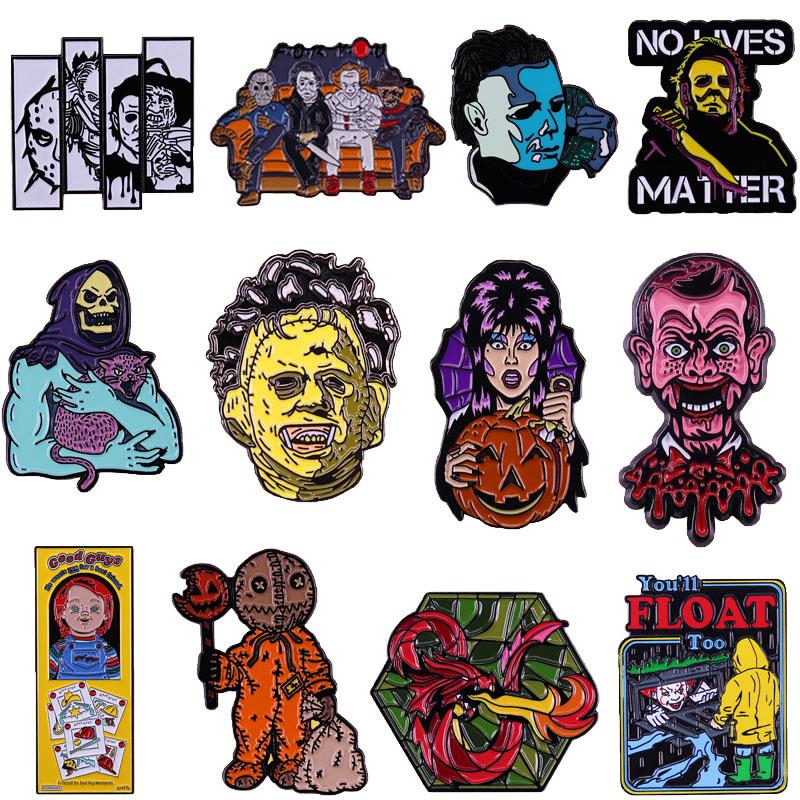 

Pins, Brooches Horror Movie Cartoon Metal Exquisite Enamel Pins Brooch Friends Badge Alloy Denim Shirt Lapel Pin Jewelry Accessories, Gray
